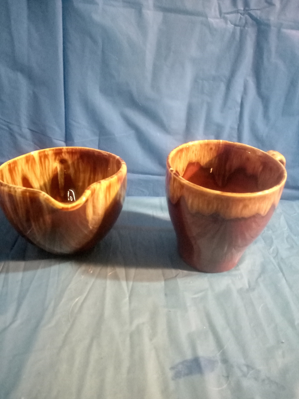 Vintage Handmade Drip Glaze Ceramic Bowl and Mug - Brown & Cream